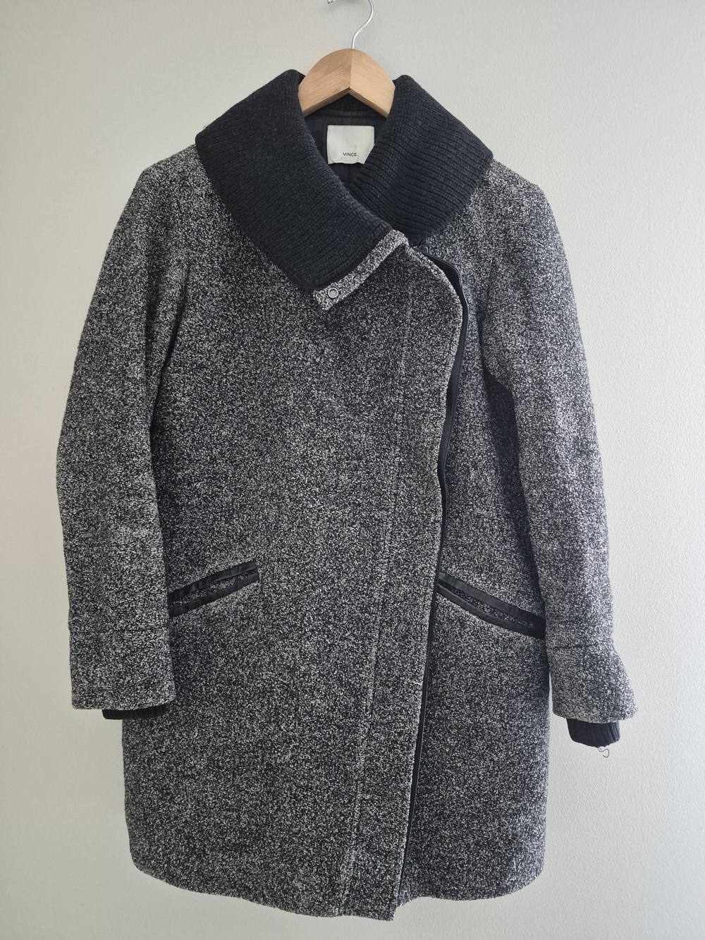 Vince Wool Blend Coat with Lamb Leather Trim XXS